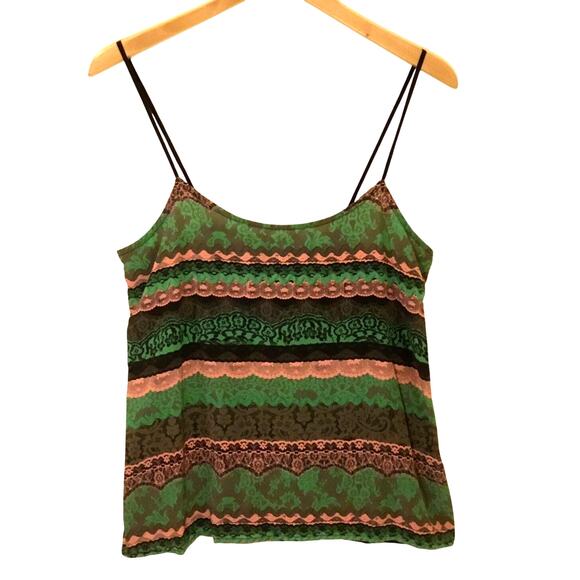 Emma Cook Green Pink Black Silk Camisole Sz 12 - Picture 1 of 6